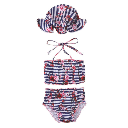 Summer Girl's Rainbow Print Swimsuit Set of Three